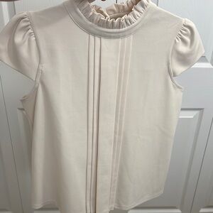 Ann Taylor Cream Puff Sleeve Blouse with Ruffled Pleats